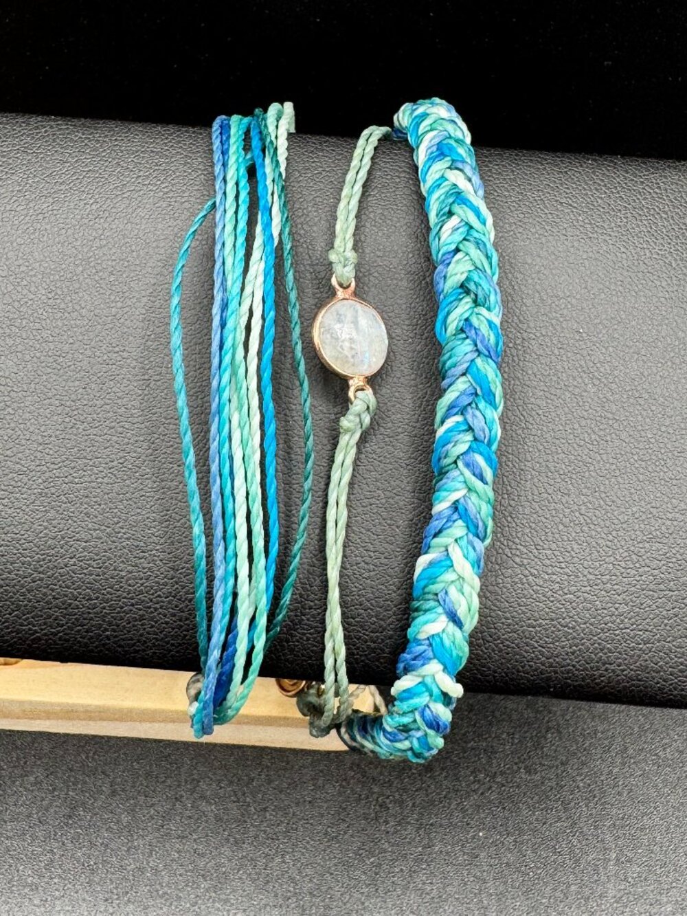 Pura Vida White Stone Blue Aqua Braided Bracelet Stack
